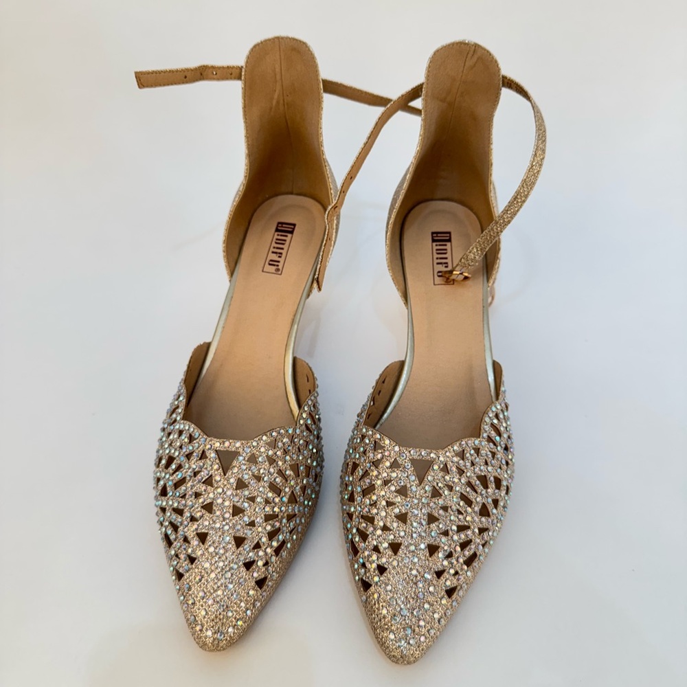 Gold Laser-Cut Heels with Ankle Straps